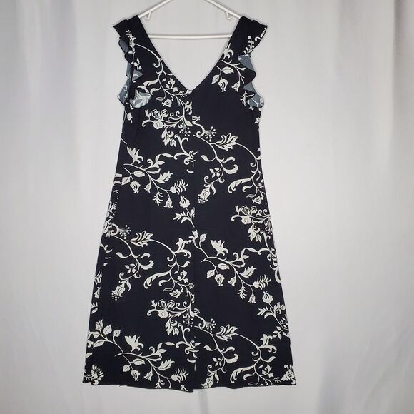 Giorgio Fiorlini Empire Midi Dress XL Black White Floral Flutter Vtg 90s Y2K - Picture 1 of 9